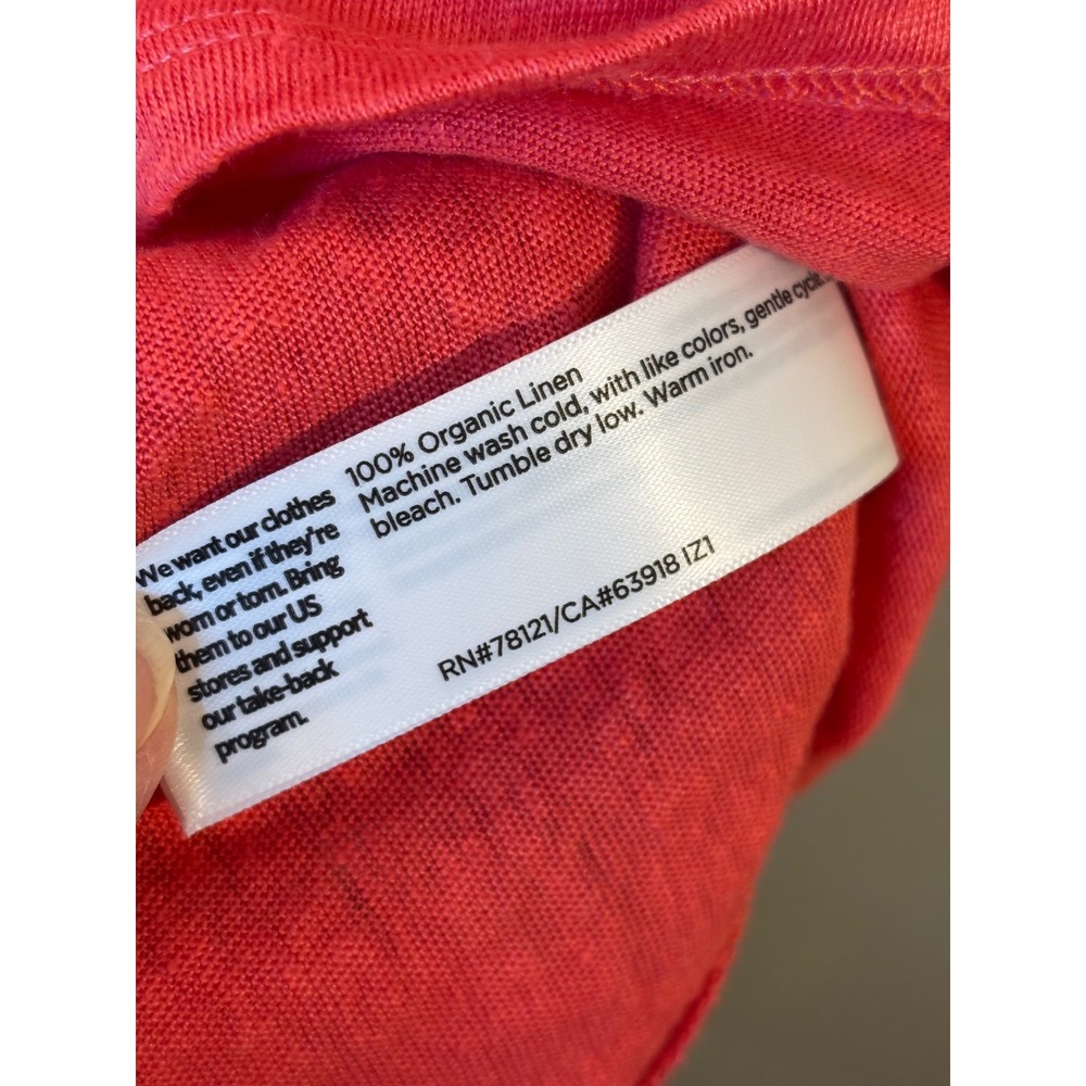 Eileen Fisher Coral Red Organic Linen Short Sleeve Tee‎ Shirt L - Picture 3 of 4